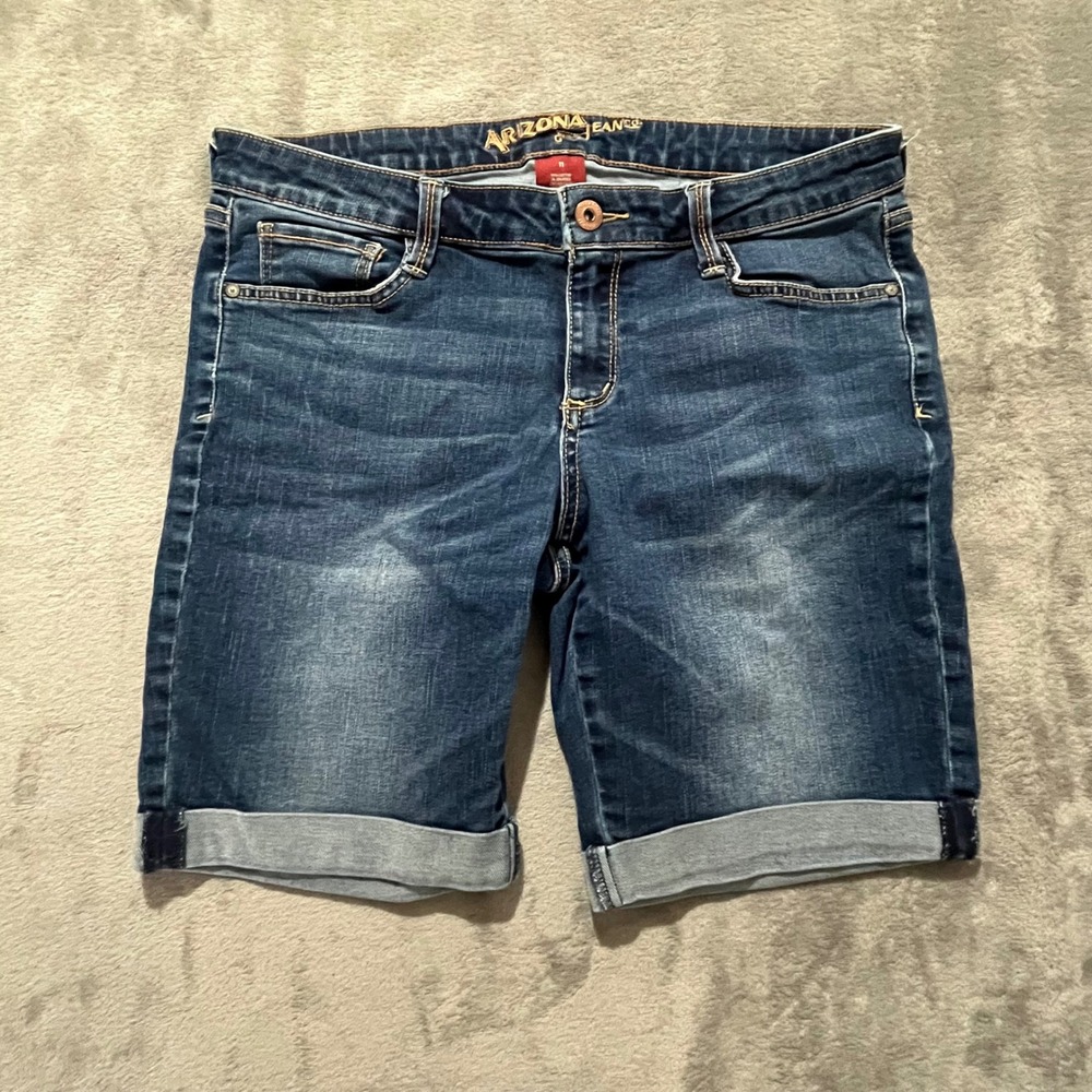 Arizona Jean Co Denim Shorts Womens 11 Blue Cuffed Bermuda Medium Wash